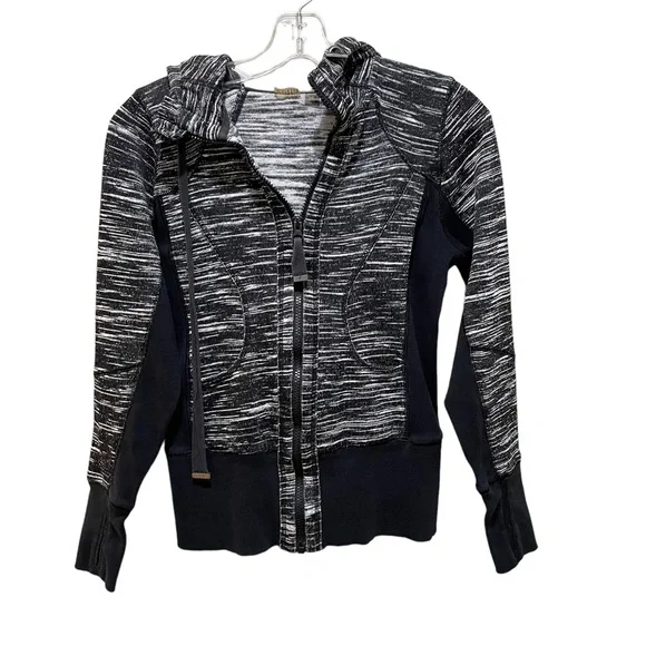 Zella Marled Space Dyed Zip-Up Hoodie Black White Size XS - Picture 4 of 11